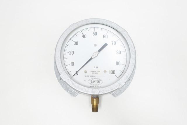 DANTON 202-B PRESSURE GAUGE 6IN 0-100PSI 1/4IN NPT