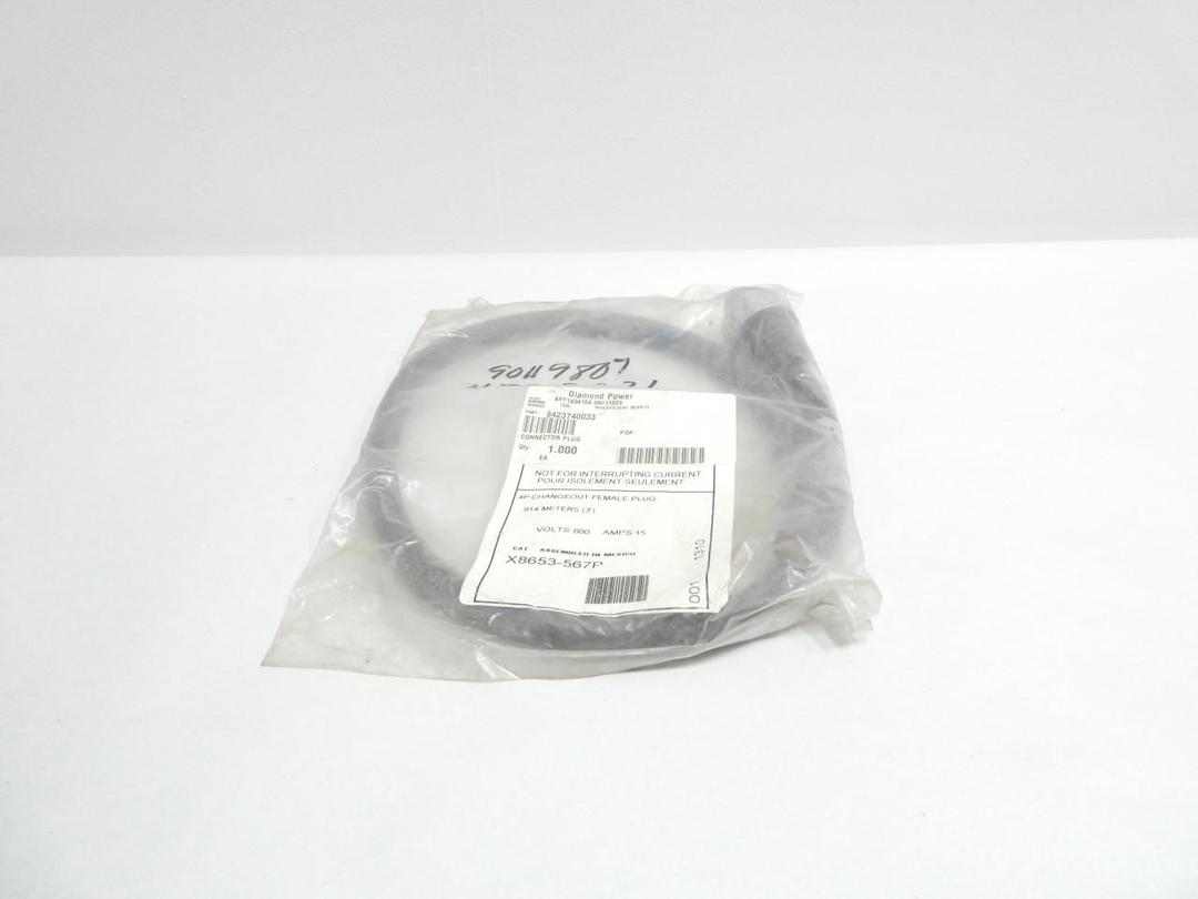 DIAMOND POWER X8653-567P 4P CHANGEOUT FEMALE PLUG CABLE 15A 3FT 600V-AC