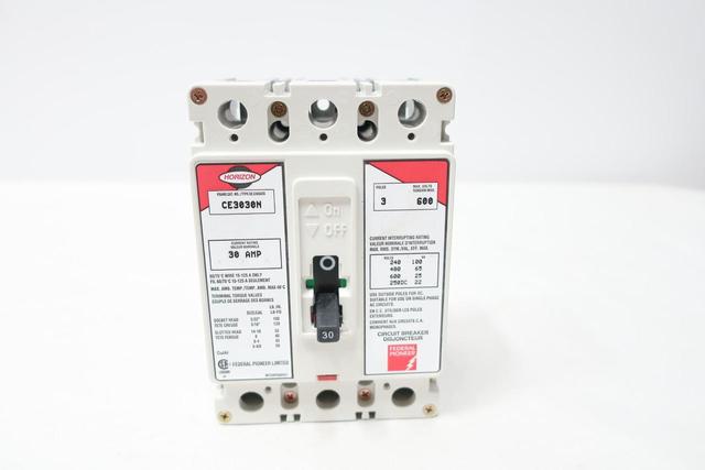 FEDERAL PIONEER CE3030N HORIZON MOLDED CASE CIRCUIT BREAKER 3P 30A AMP 600V-AC