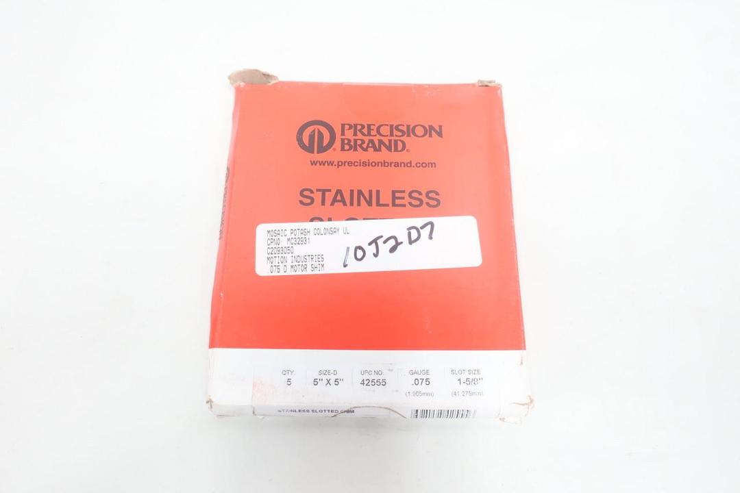 BOX OF 5 PRECISION BRAND 42555 STAINLESS SHIM 5IN X 5IN 0.075IN 1-5/8IN