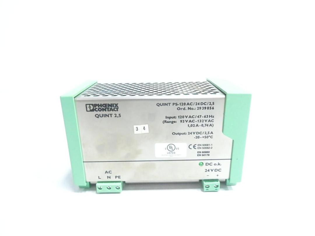 PHOENIX CONTACT QUINT PS-120AC/24DC/2.5 POWER SUPPLY 93-132V-AC 2.5A AMP 24V-DC