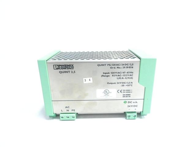 PHOENIX CONTACT QUINT PS-120AC/24DC/2.5 POWER SUPPLY 93-132V-AC 2.5A AMP 24V-DC