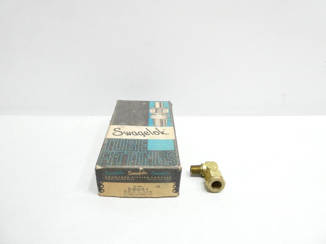 BOX OF 20 SWAGELOK B-810-2-4 BRASS PIPE ELBOW 1/2IN TUBE 1/4IN NPT