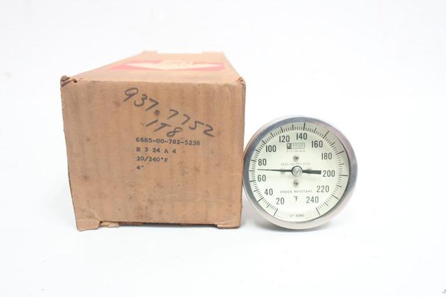 WEKSLER 6685-00-782-5236 BIMETAL THERMOMETER 3IN 4IN 20-240F 1/2IN NPT