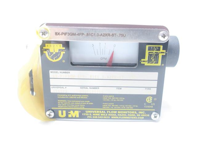 UFM SX-PIF3GM-4FP-.81C1.0-A2XR-ST-.75U VARIABLE AREA FLOW METER 0-3GPM 1/2IN NPT