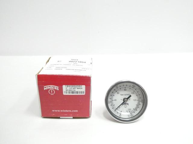 WINTERS TBM30025B0 BIMETAL THERMOMETER 3IN DIAL 2-1/2IN PROBE 50-300F 1/2IN NPT