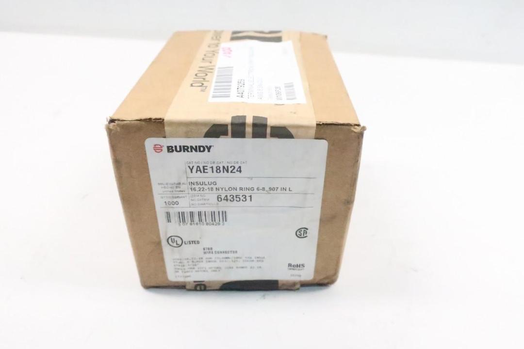 BOX OF 1000 BURNDY YAE18N24 INSULUG 1622-18 NYLON RING 6-8 0.907IN