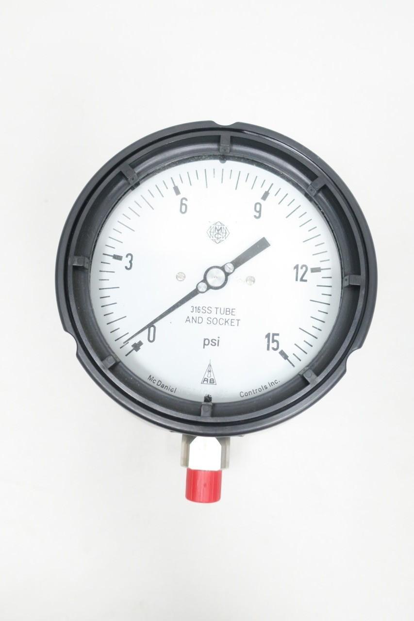 MCDANIEL CONTROLS MPB/SAA AB21031 PRESSURE GAUGE 4-1/2IN 0-15PSI 1/4IN NPT