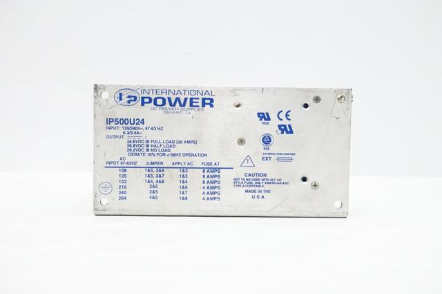 INTERNATIONAL POWER IP500U24 POWER SUPPLY 120/240V-AC 20A AMP 24.6V-DC