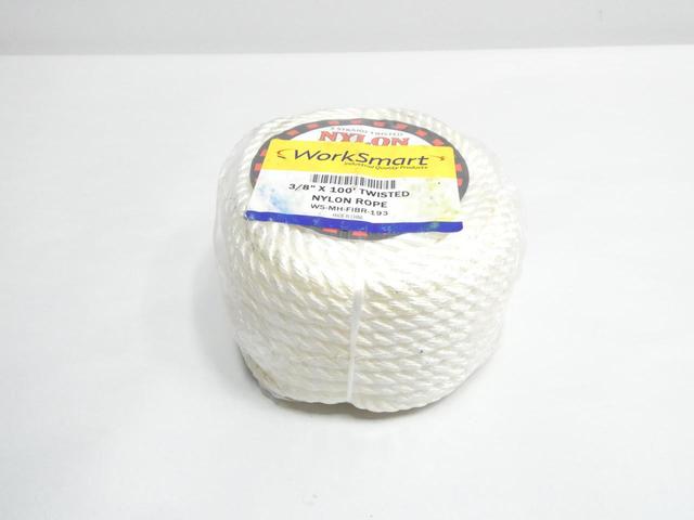 WORKSMART WS-MH-FIBR-193 3-STRAND TWISTED NYLON ROPE 100FT 3/8IN