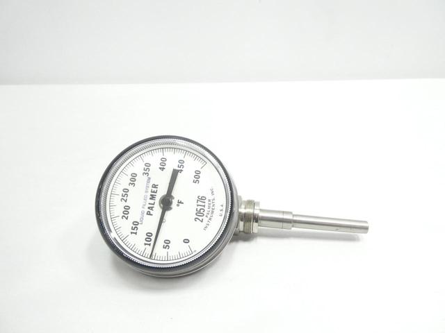 PALMER INSTRUMENTS 205176 BIMETAL THERMOMETER 4IN 3-1/2IN 1IN NPT 0-500F