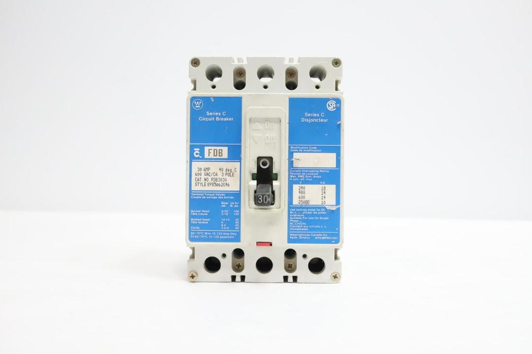 WESTINGHOUSE FDB3030 MOLDED CASE CIRCUIT BREAKER 3P 30A AMP 600V-AC