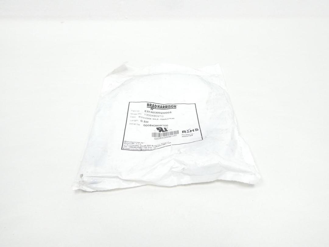 BRAD HARRISON E51A03002M005 M12 D-CODE M/F RJ45 CORDSET 0.5M