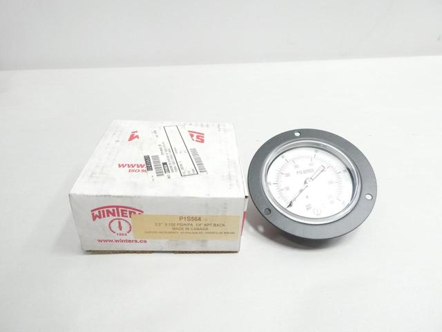 WINTERS P1S564 PRESSURE GAUGE 3-1/2IN 0-100PSI 1/4IN NPT