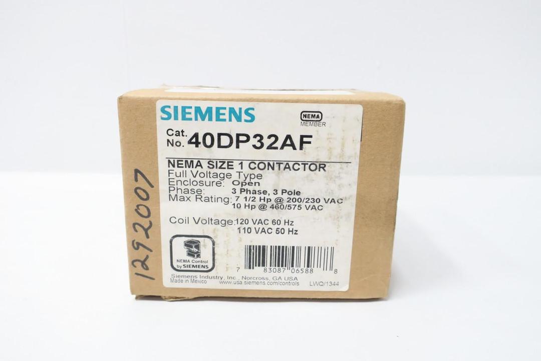 SIEMENS 40DP32AF SIZE 1 AC CONTACTOR 120V-AC 27A AMP 10HP