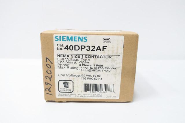 SIEMENS 40DP32AF SIZE 1 AC CONTACTOR 120V-AC 27A AMP 10HP