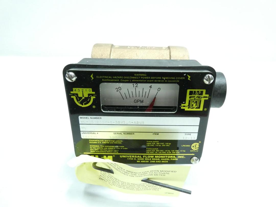 UFM MN-BSB20GM-8-32V1.0-42NR VARIABLE AREA FLOW METER 0-20GPM 1IN NPT
