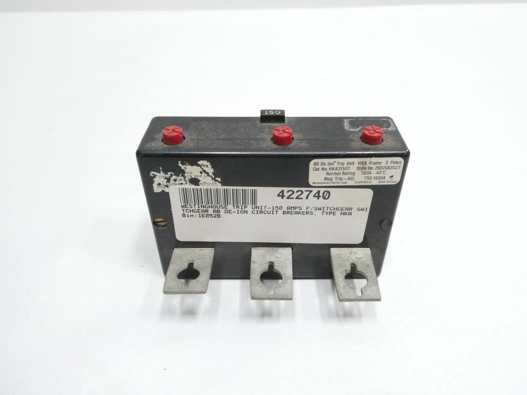 WESTINGHOUSE HKA3150T 2602D83G21 AB DE-ION TRIP UNIT 3P 150A 750-1500A