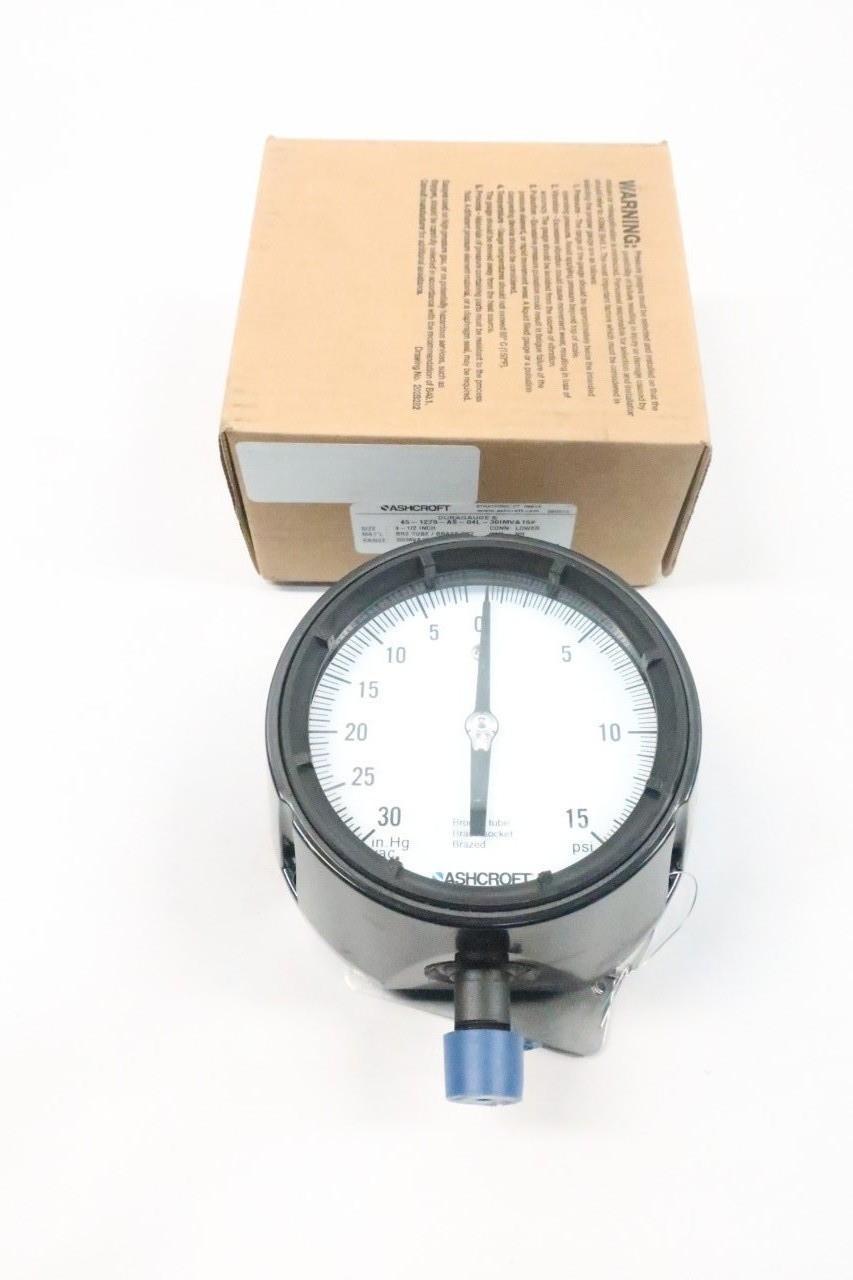 ASHCROFT 45-1279-AS-04L-30IMV&15# PRESSURE GAUGE 0-15PSI/0-30IN-HG 4-1/2IN 1/2IN