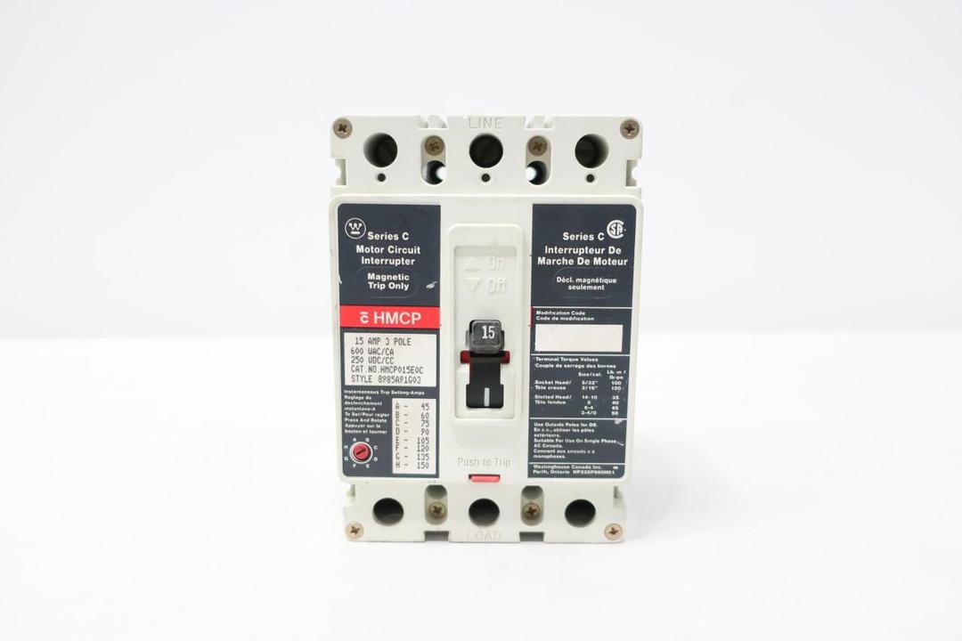 WESTINGHOUSE HMCP015E0C MOLDED CASE CIRCUIT BREAKER 3P 15A 600V-AC 250V-DC
