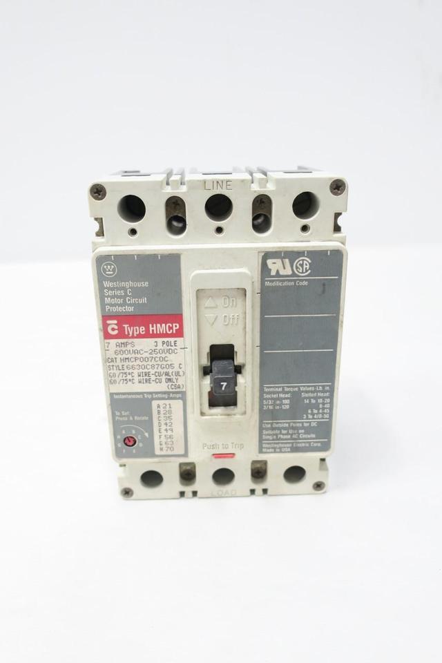 WESTINGHOUSE HMCP007C0C MOLDED CASE CIRCUIT BREAKER 3P 7A AMP 600V-AC