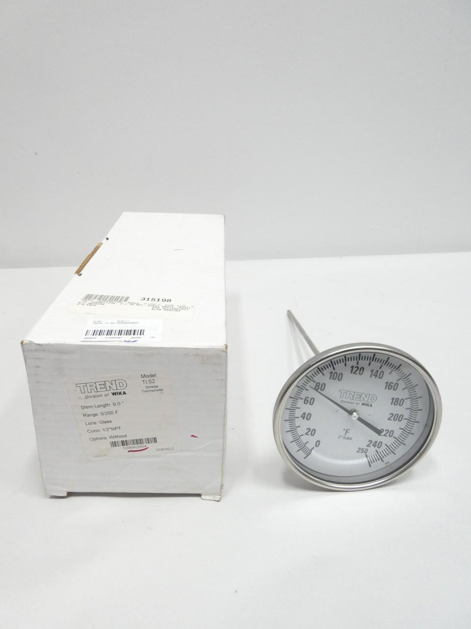 TREND TI.52 52090A206G4 BIMETAL THERMOMETER 1/2IN NPT 0-250F 9IN