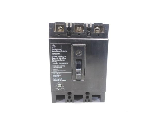 WESTINGHOUSE MCP0322RC MOLDED CASE MOTOR CIRCUIT PROTECTOR 3P 3A AMP 600V-AC