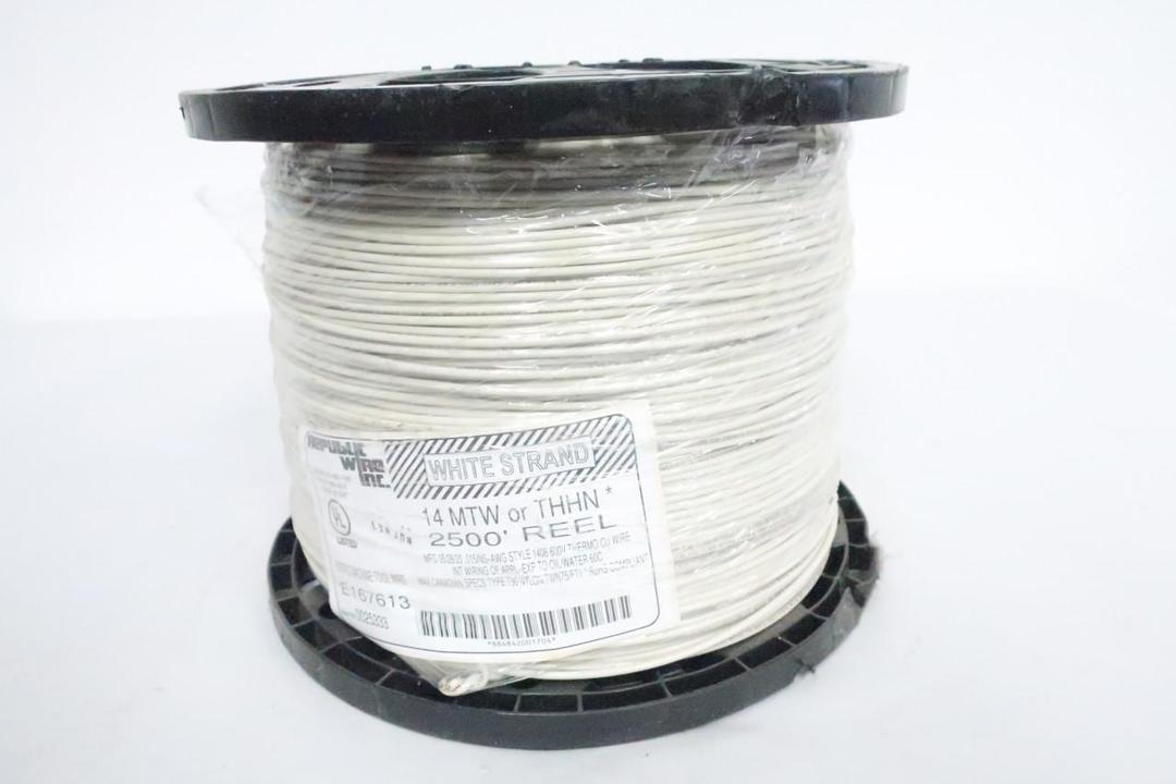 REPUBLIC WIRE E167613 0025333 14AWG 14MTW/THHN WHITE WIRE 2500FT
