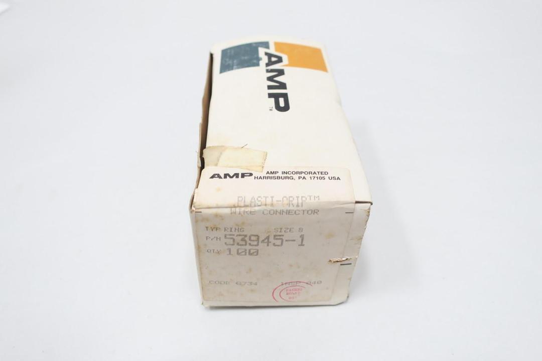BOX OF 100 AMP 53945-1 PLASTI-GRIP SIZE 8 RING CONNECTOR