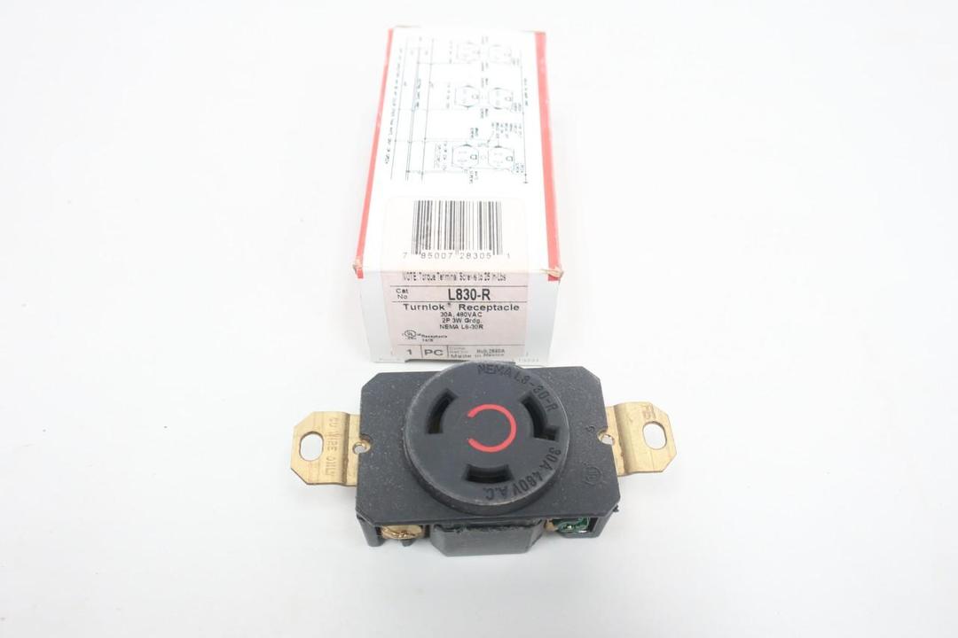 PASS SEYMOUR L830-R TURNLOK RECEPTACLE 2P 3W 30A AMP 480V-AC
