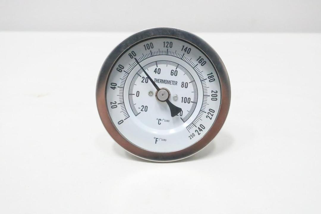 GRAINGER 1NFY4 BIMETAL THERMOMETER 3IN 1/2IN NPT 2IN 0-250F