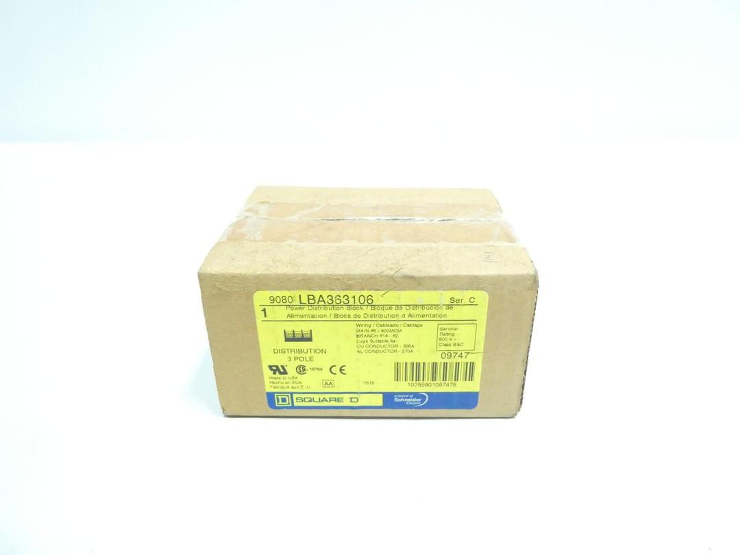 SQUARE D 9080 LBA363106 POWER DISTRIBUTION BLOCK 600V-AC 335A