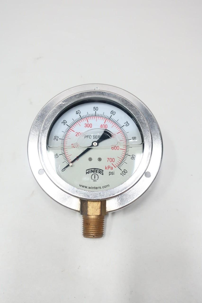 WINTERS PFP1245-GW-4FF-4UC-P PRESSURE GAUGE 4IN 0-100PSI 1/2IN NPT