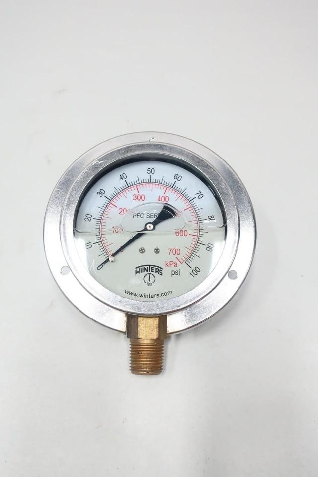 WINTERS PFP1245-GW-4FF-4UC-P PRESSURE GAUGE 4IN 0-100PSI 1/2IN NPT