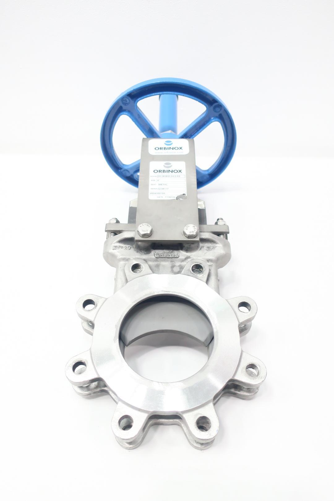 1782666 ORBINOX 20-3636MI-04.0-SS MANUAL STAINLESS LUGGED KNIFE GATE VALVE 4IN